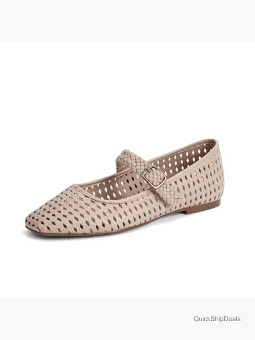 Breathable Woven Leather Mary Janes Ballet Flats Slip On Round Toe